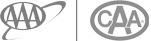 The image shows two similar logos side by side, one with "AAA" and the other with "CAA" inside circular designs, both in gray.